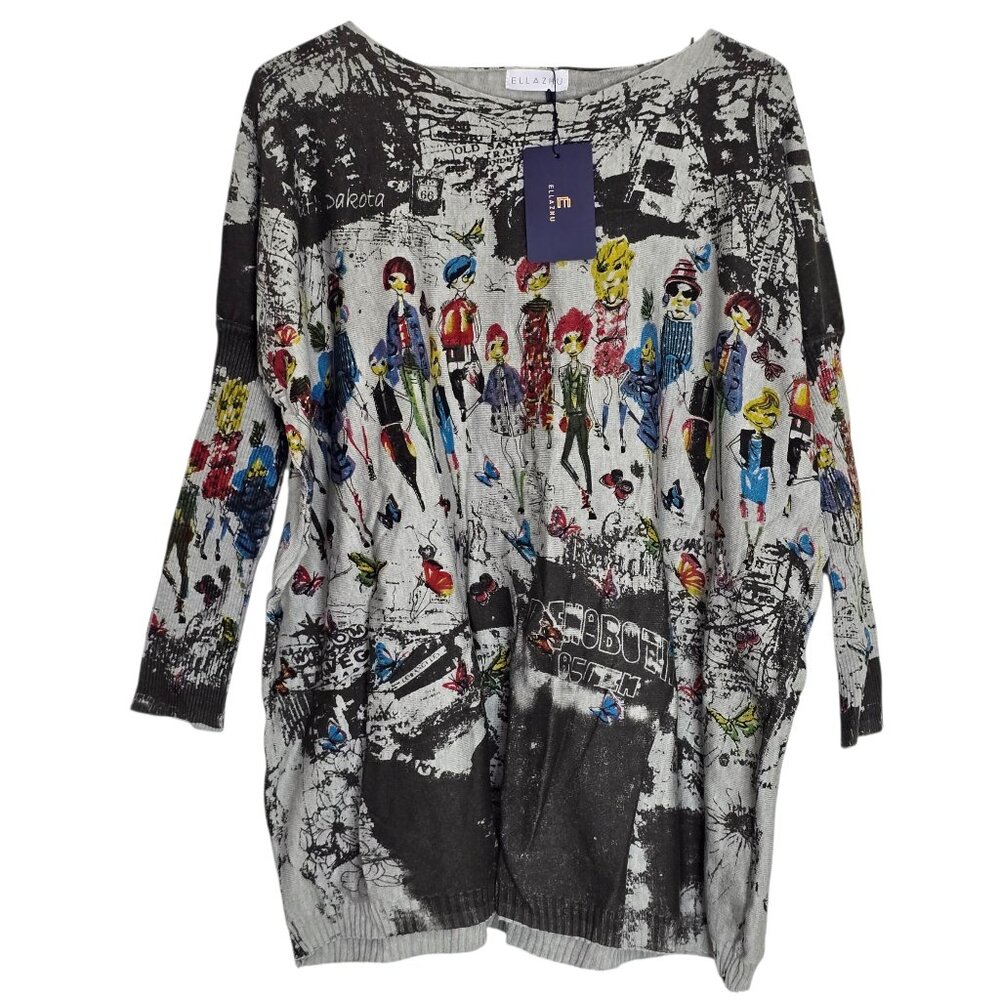 Ellazhu Grey 3/4 Sleeves Women's Shirt NWT